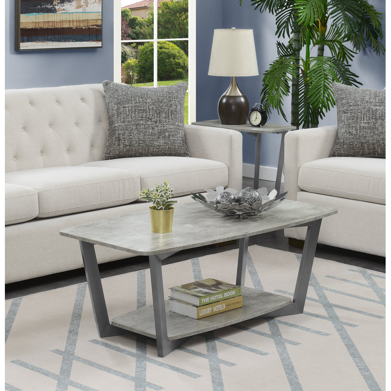 Table basse avec tablette Raimonds, Faux bouleau et gris ardoise