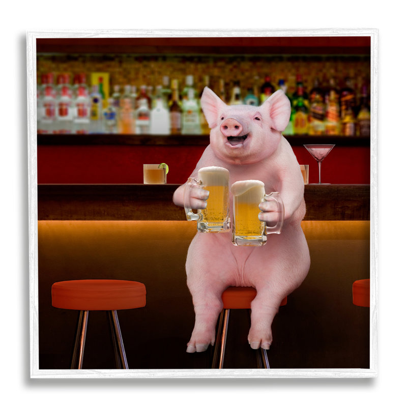 «Stupell Industries», cochon sur un tabouret de bar, art mural par Lund Roeser, H 12 po x l 12 po x P 1,5 po