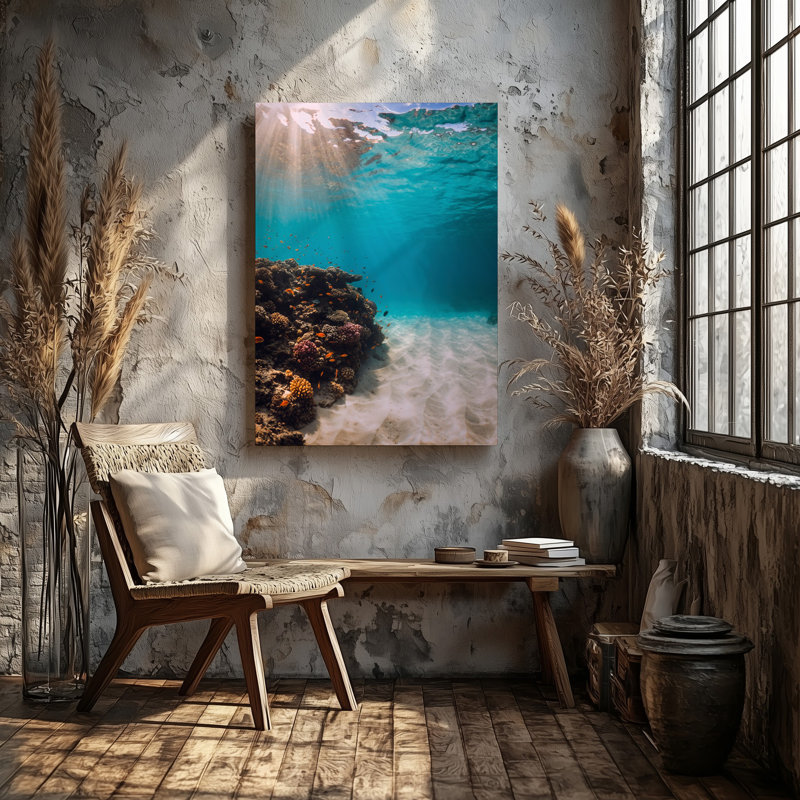 Toile, art sous-marin serein capturant un récif de corail éclatant, H 20 po x l 30 po
