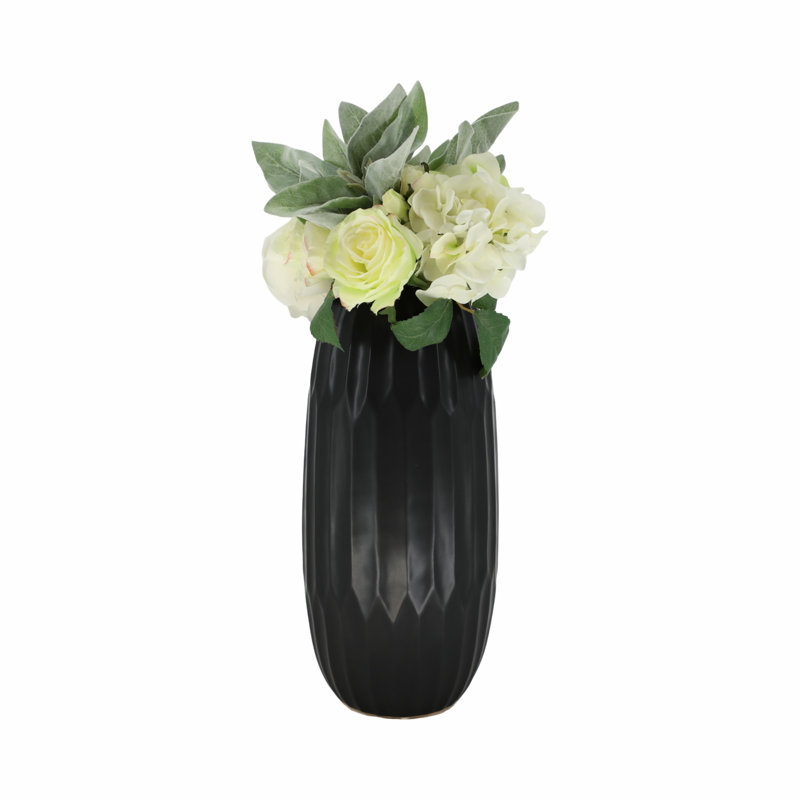 Grand vase de table en céramique Amitoj, H 16 po x l 7 po x P 7 po, Noir