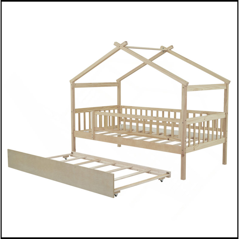 Lit en bois avec lit gigogne simple, Naturel