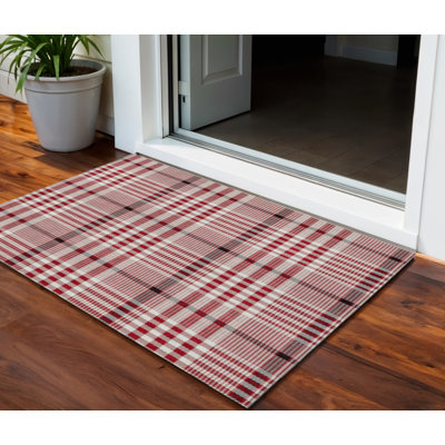 Tapis intérieur lavable à carreaux rouge 3 pi x 5 pi