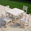 Ensemble de salle à manger blanc Hdpe pour 4, ensemble de patio 5 pièces avec table carrée et 4 chaises, trou pour parasol