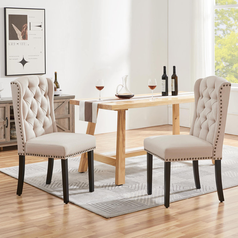 52.5cm H Tufted Polyester Upholstered Full Back Parsons Chair, Beige