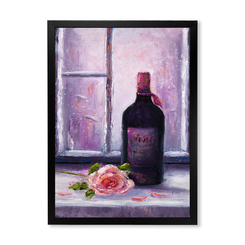 «Red Wine Bottle», peinture sur toile, Cadre noir, H 20 po x l 12 po x P 1 po