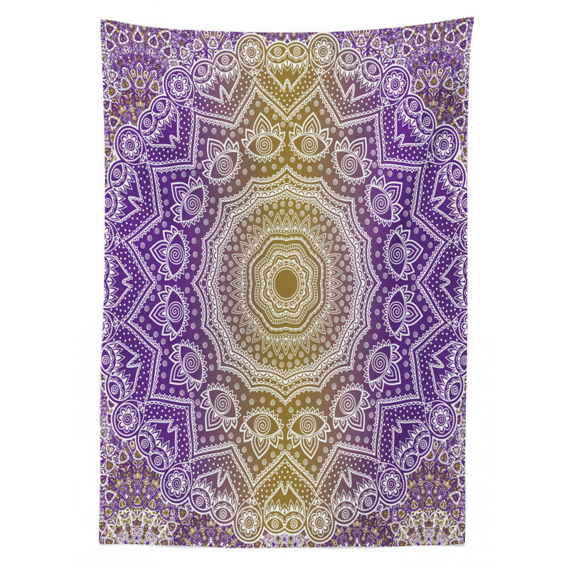 Dining Room Kitchen Tablecloth, 84" L x 60" W, Yellow/Purple