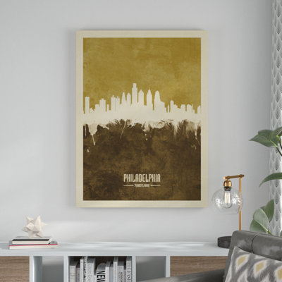 Philadelphia Pennsylvania Skyline Brown by Michael Tompsett - Graphic Art on Canvas