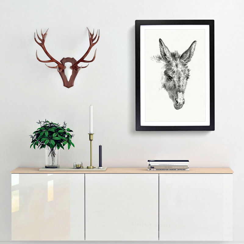 The Sketch of a Donkey by Jean Bernard - Picture Frame Drawing Print, Black Framed, 65cm H x 48cm W x 2cm D