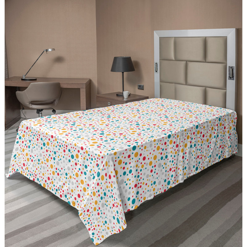Drap plat moderne de style bohème Ambesonne, Drap plat pour lit simple TG, Jaune souci / bleu sarcelle / pois rose foncé