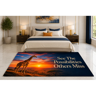 Tapis « Ultra Fin » 152 x 213 cm « Coucher de soleil girafe » : découvrez les possibilités ! Parfait pour une chambre d'enfant, une chambre à coucher, un salon ou un bureau à domicile. Moquette douce à poils courts avec envers antidérapant en silicone.