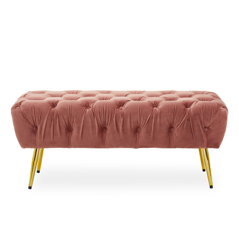 Galina 104cm Wide Velvet Tufted Rectangle Solid Colour Footstool Ottoman, Pink