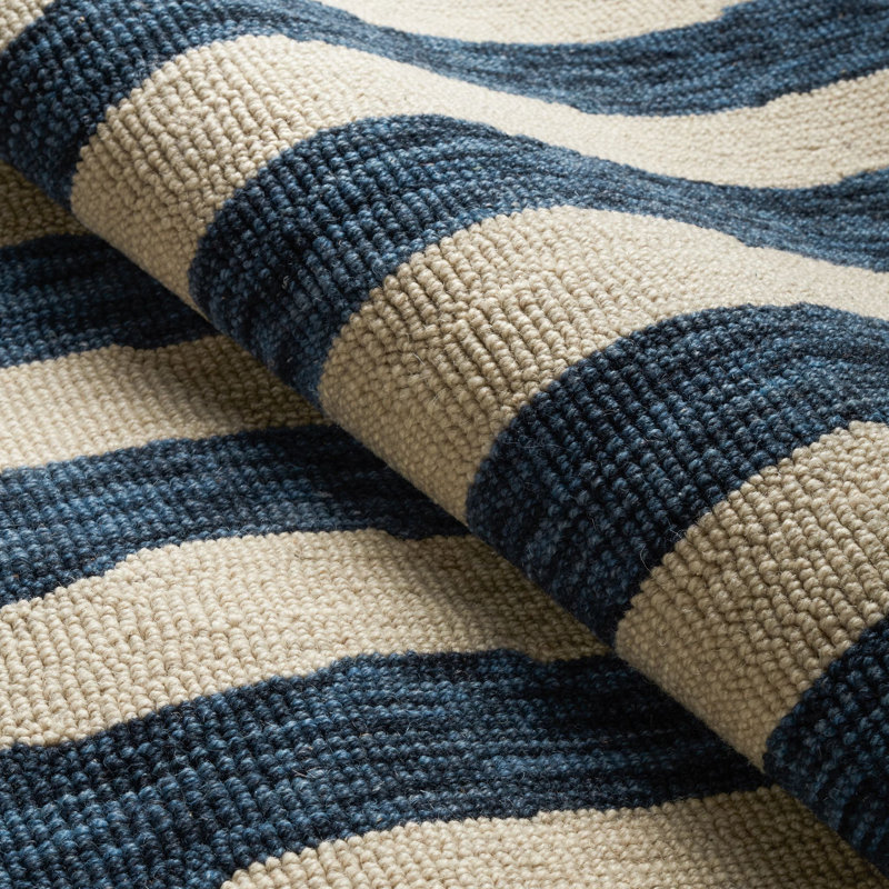 Silas Stripe Navy Hand Micro Hooked Wool Rug, Rectangle 3' x 5'