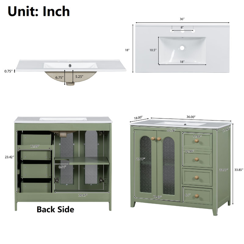 Meuble-lavabo 36 "avec tiroirs, Vert