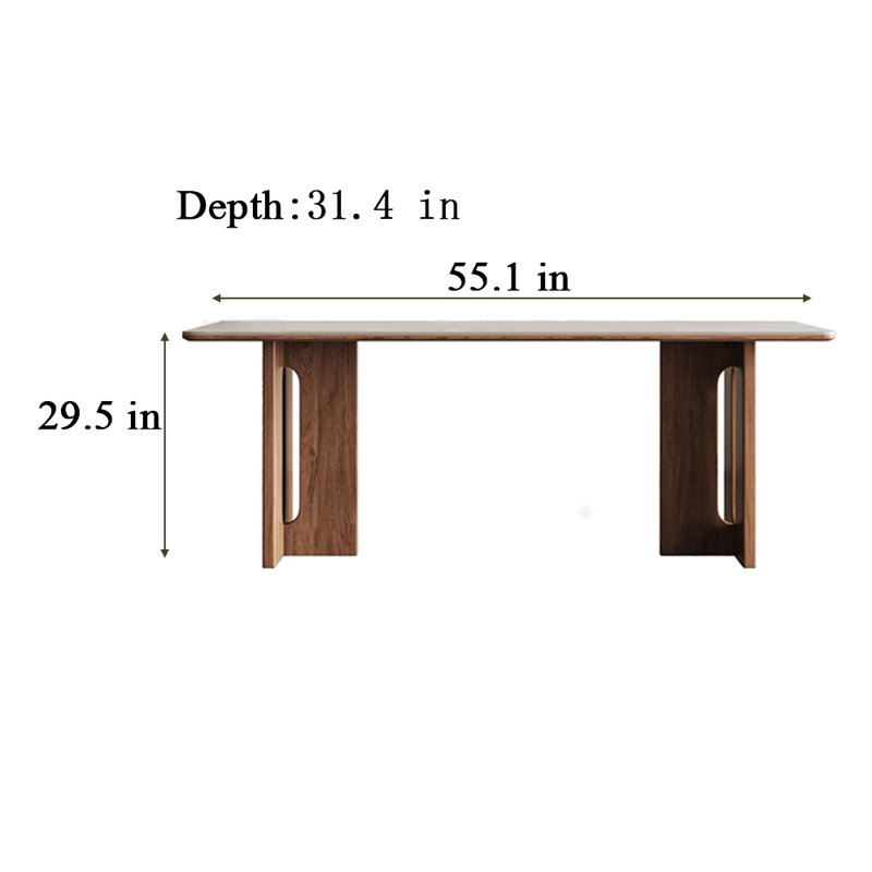 Sujit Solid Wood Base Dining Table, 29.5"H x 55.1"L x 31.4"W