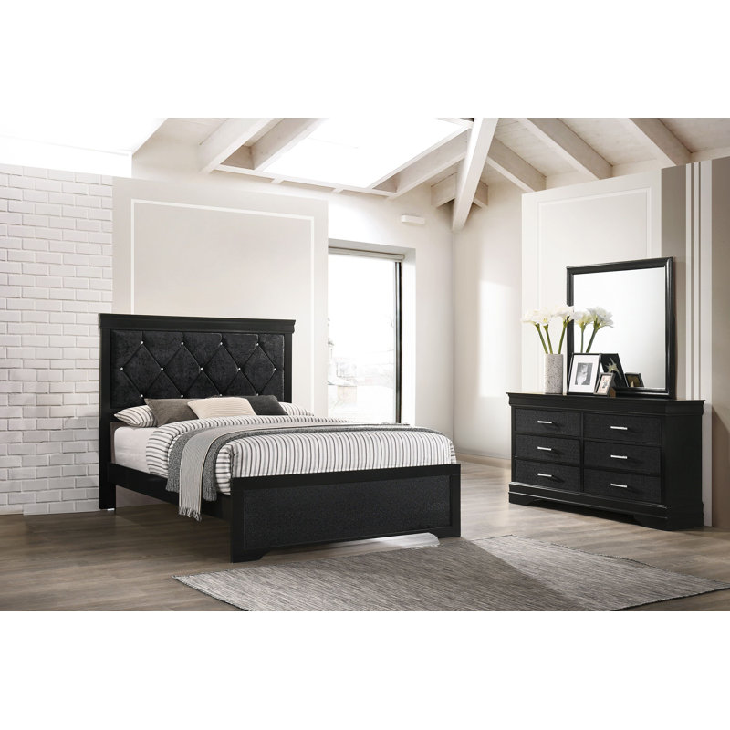 Ensemble de chambre à coucher à panneau noir Marucci, Simple