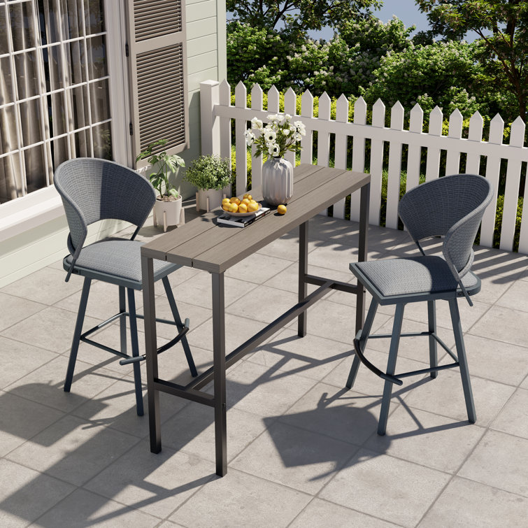 3 Pieces Patio Bar Table And Bar Stool Set