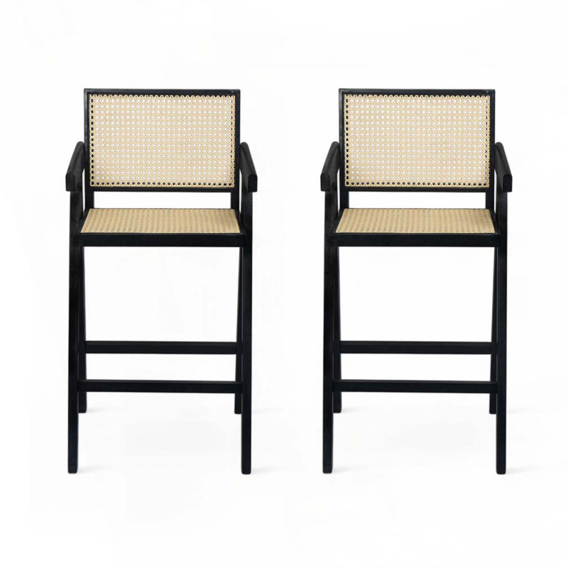 Tabouret de bar avec siège canne, Noir