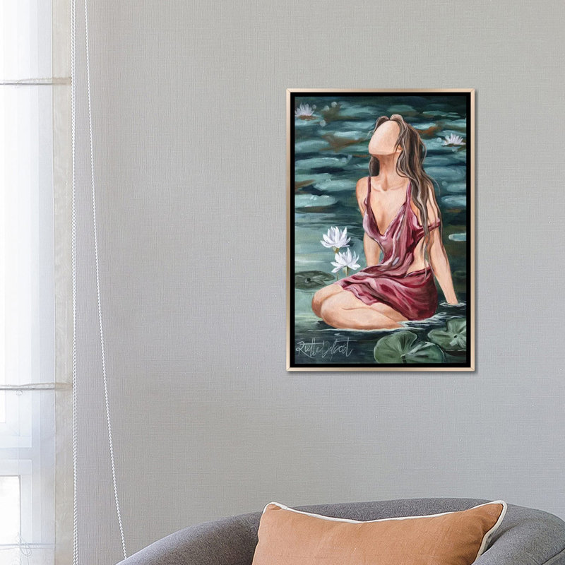 Lilies en sérénité - reproduction d'art murale - toile encadrée, Champagne, Floater Framed Print Canvas without Mat