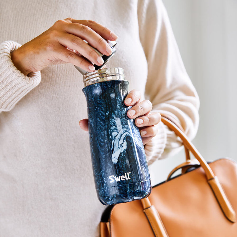 S'well Stainless Steel Traveler - Triple-Layered Vacuum-Insulated Travel Mug, 16 oz., Azurite Marble