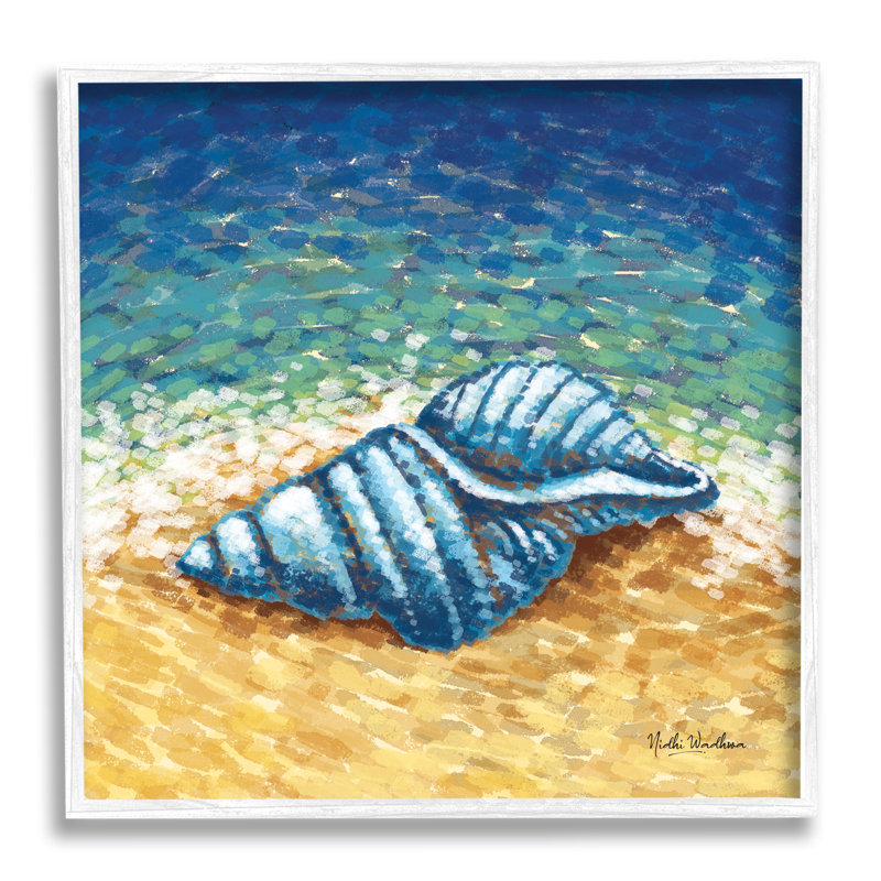 «Conch Shells On Wood» par Nidhi Wadhwa, peinture, H 17 po x l 17 po x P 1,5 po