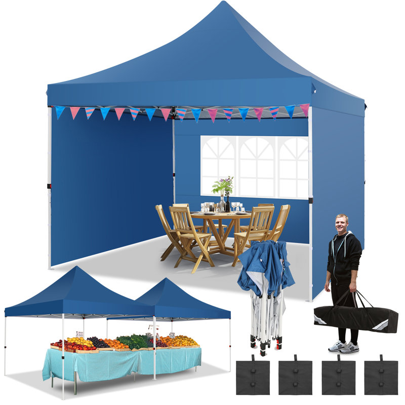 10x10ft Instant Pop-Up Canopy Tent with 3 Sidewalls - Waterproof Commercial-Grade Outdoor Shelter for Parties & Backyard, UV50+ Protection, Portable Frame with 4 Sandbags