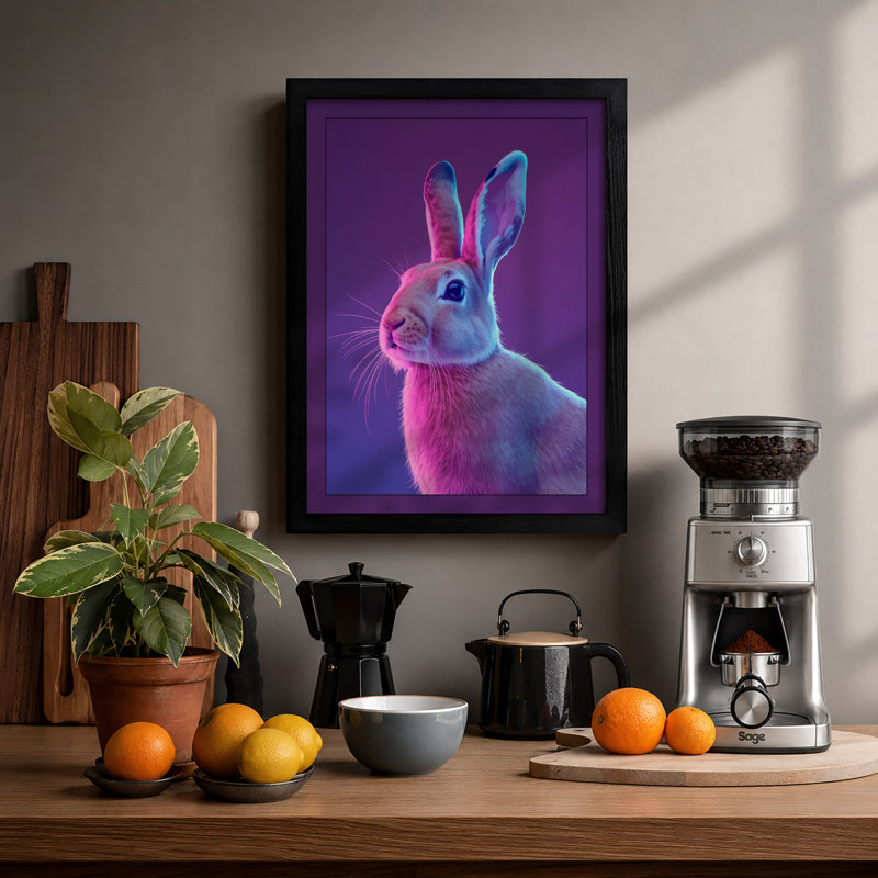 Neon Rabbit Modern - Framed Print, A3 - 42.0 x 29.7 cm, Black