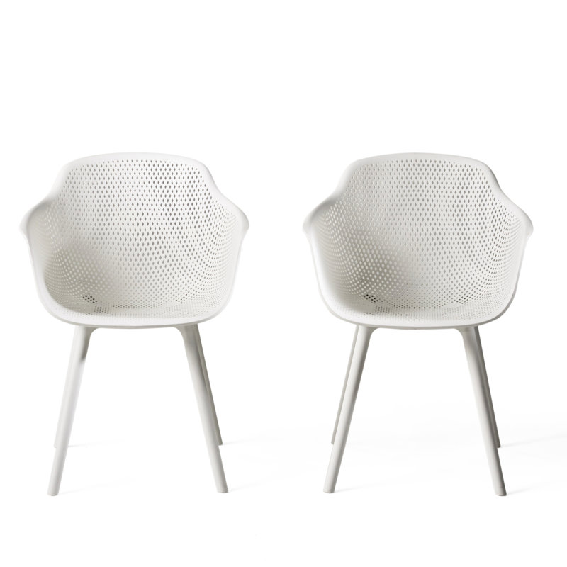 Lotus Chair Outdoor Dining Chairs - White Polypropylene, Weather-, Stable Construction & Fashionable Diamond Pattern Weather , Frame Style