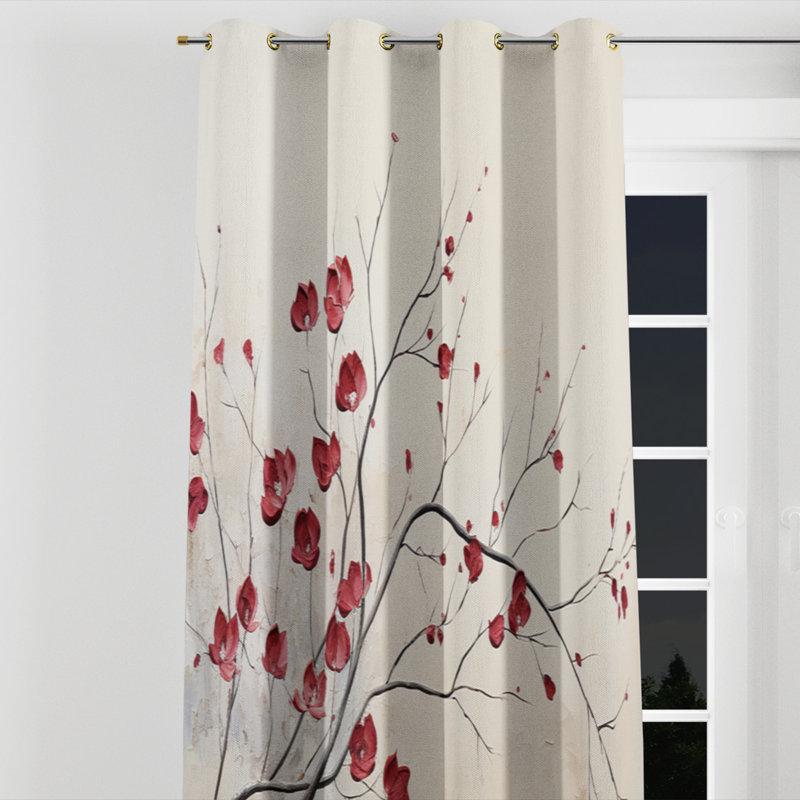 Aureliea - Leaves Floral Room Darkening Grommet Curtain - 1 Panels, 52" W x 90" L, Golden Grommets