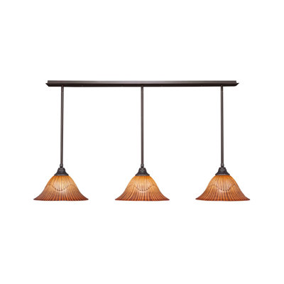 Barrick 3 Light Stem Hung Linear Pendalier Shown With 14" Tiger Glass