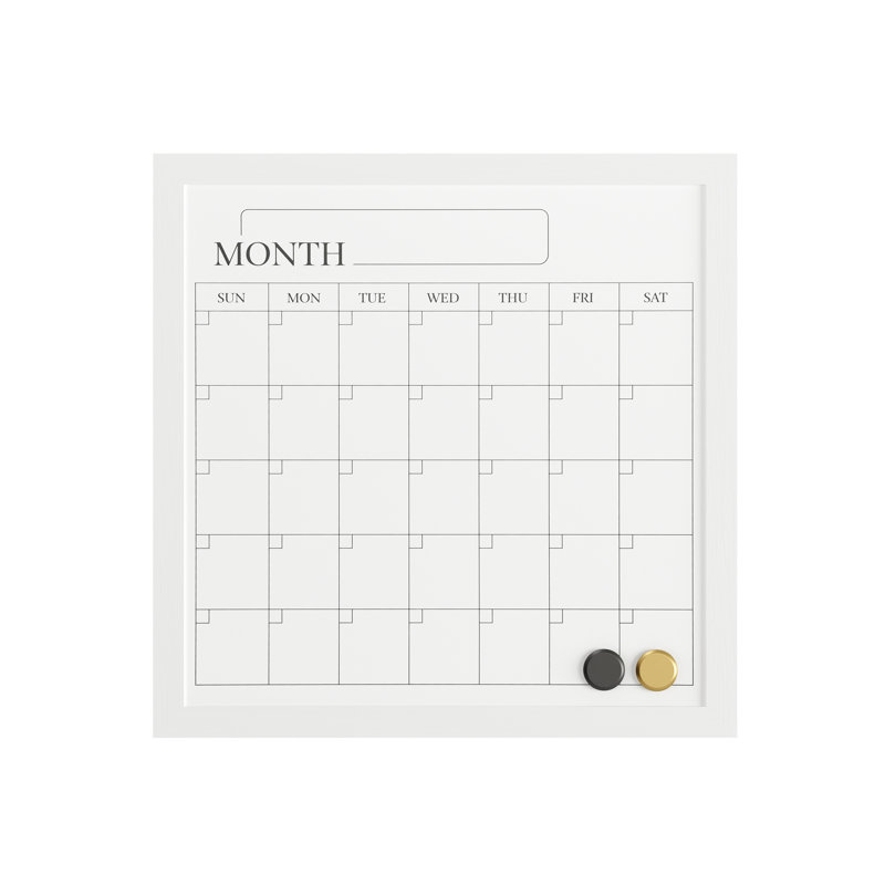 White Woodgrain Magnetic Monthly Dry Erase Calendar with Marker and Magnets