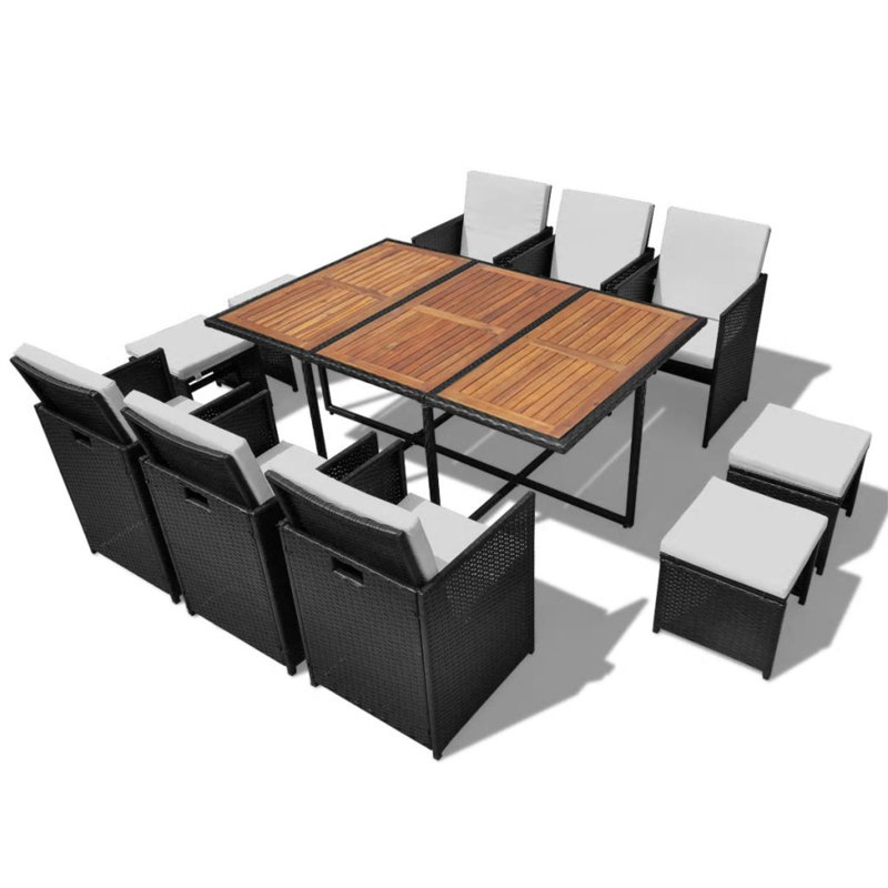 Dosch Rectangular 10 - Person Dining Set with Cushions, Black