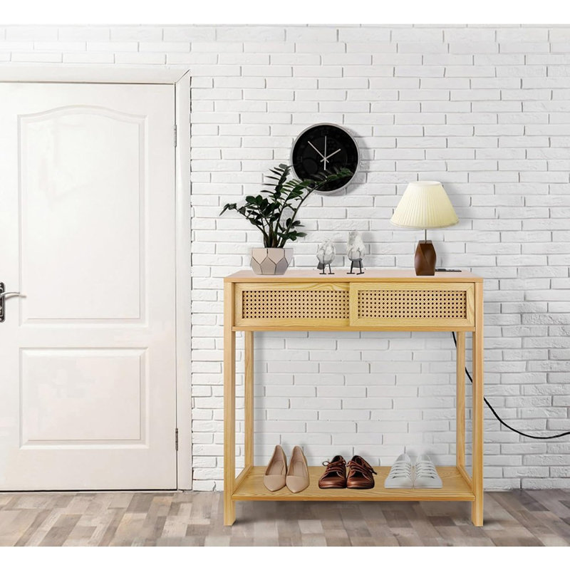Console avec station de charge, petit meuble-lavabo, console de 32 po pour la table d'entrée Commode en rotin Table d'entrée Console étroite Table de couloir moderne Canapé Boho