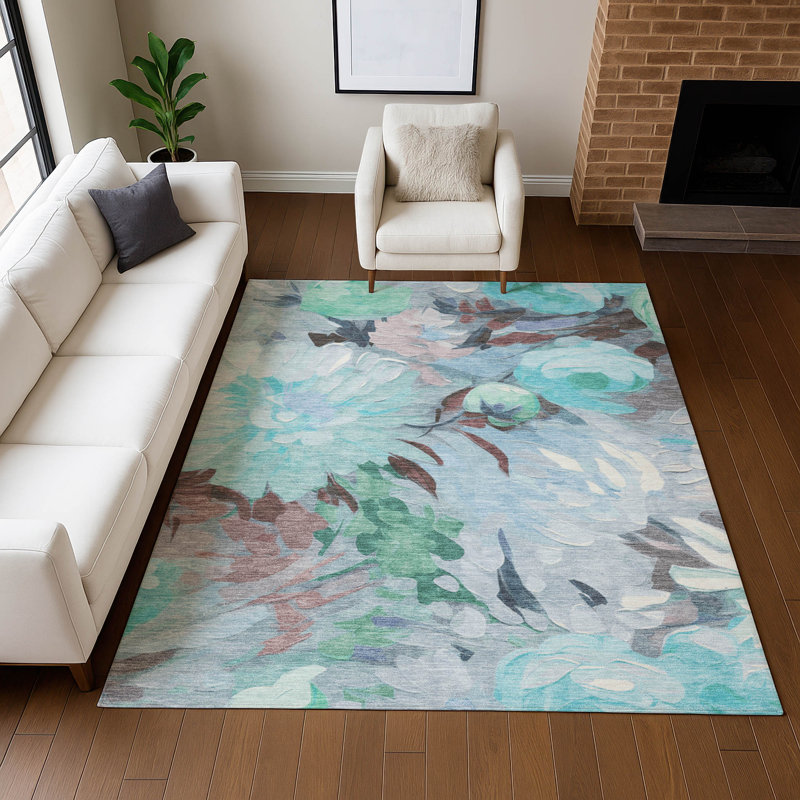 Machine Washable Indoor/Outdoor Jenning ACN2264 Floral Rug, Rectangle 10' x 14'