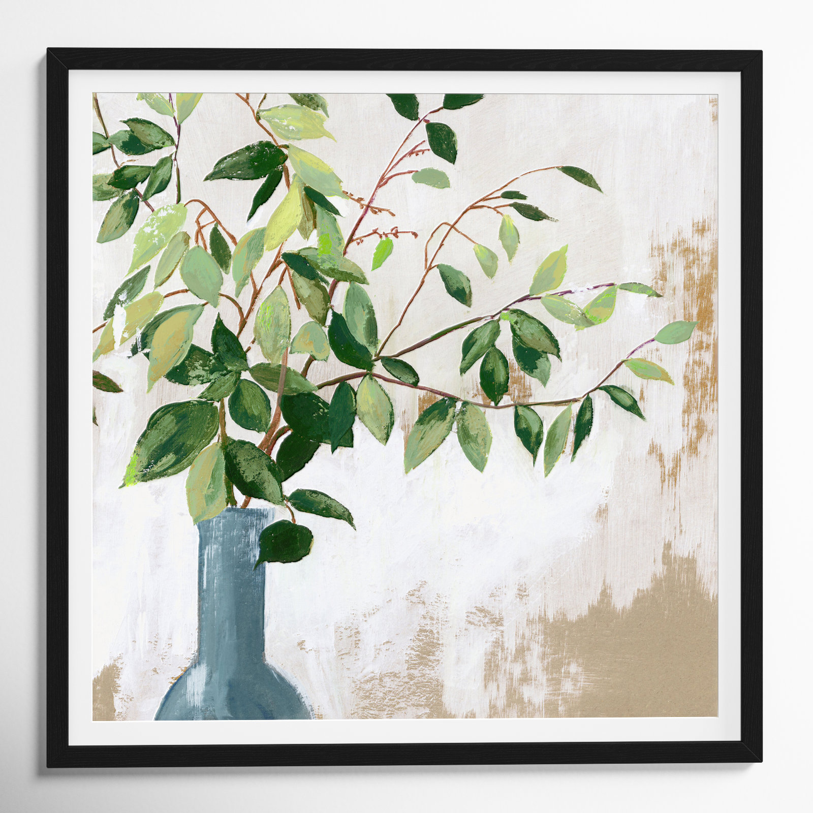 Green Fall Leaves by Asia Jensen - Picture Frame Painting, Black Framed, 32" H x 32" W x 0.75" D