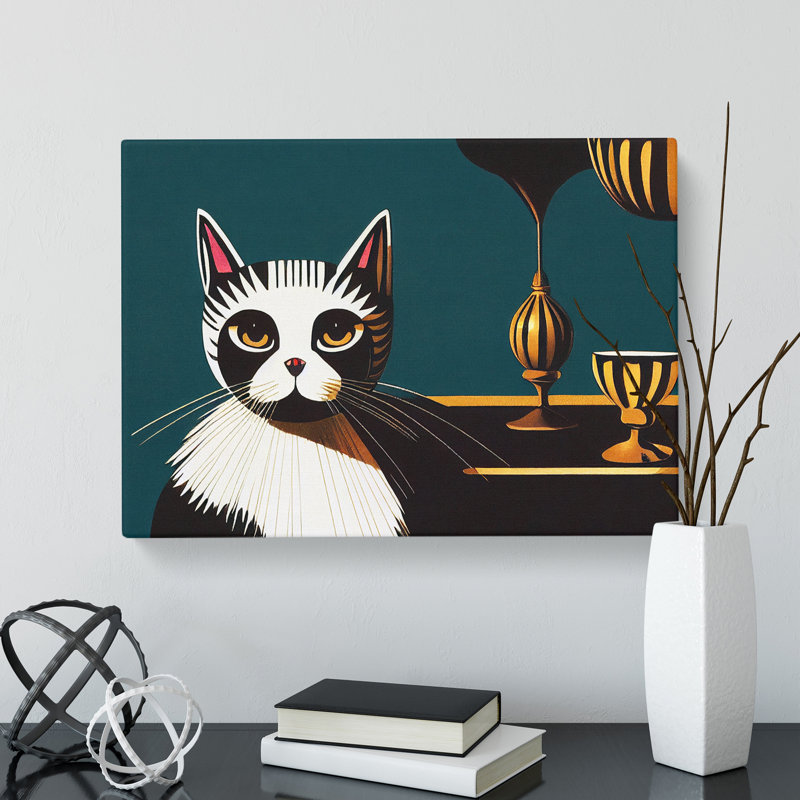 Sitting Cat Abstract - Wrapped Canvas, 40cm H x 60cm W x 3cm D