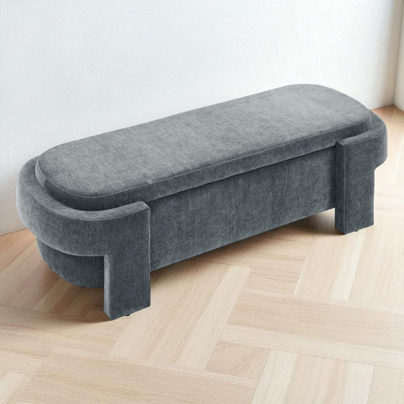 Cineus Oval Fabric Upholstered Storage Ottoman, Gray