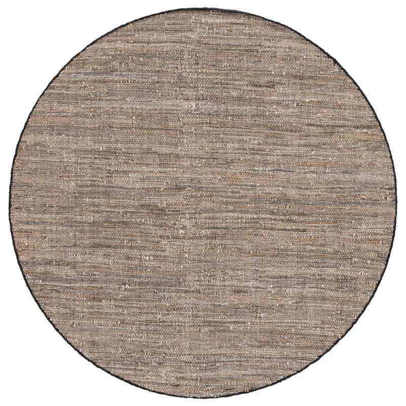 Abiodun Hand Woven Denim/Cotton Rug in Black/Beige, Round 6'