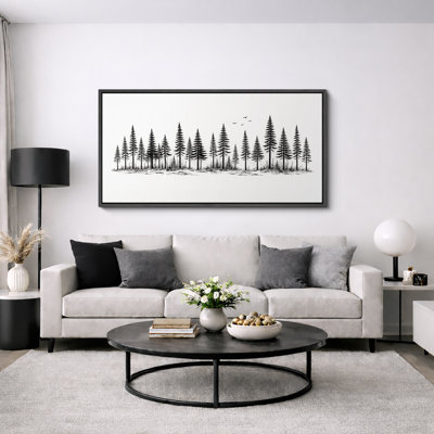 Minimalist Black Pine Forest Silhouette Wall Decor for Living Room Bedroom Extra Large Pictures Framed Canvas Print Wall Art