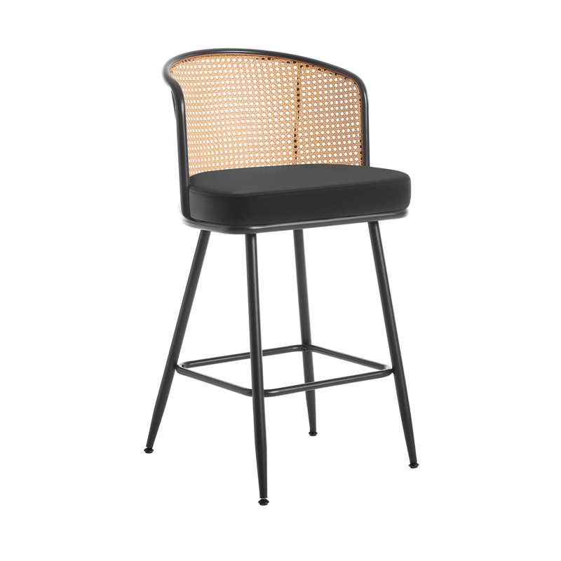 Tabouret rembourré Cane, Tabouret de comptoir (siège d'une hauteur de 26 p, Noir, 3