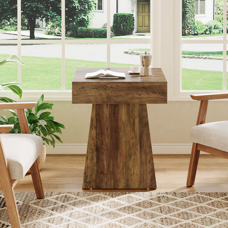 Small Square End Table For Sofa, Couch Side Table Living Room, 2, Brown