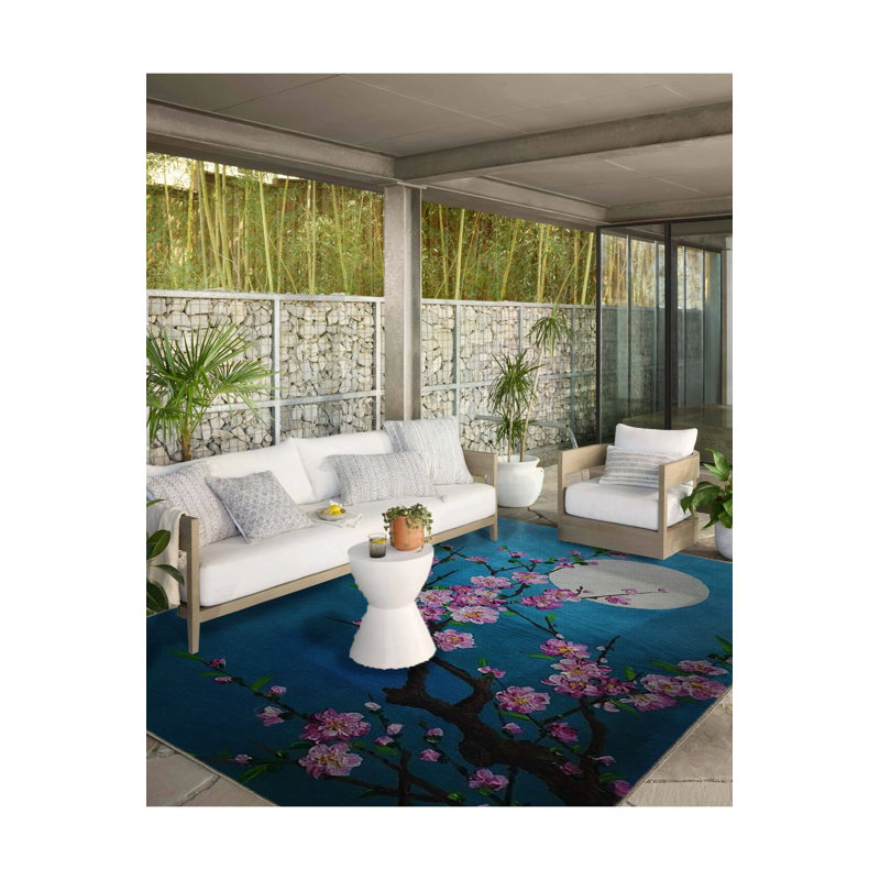 Tapis décoratif lavable à la machine moderne à motif de lune et de fleurs bleues