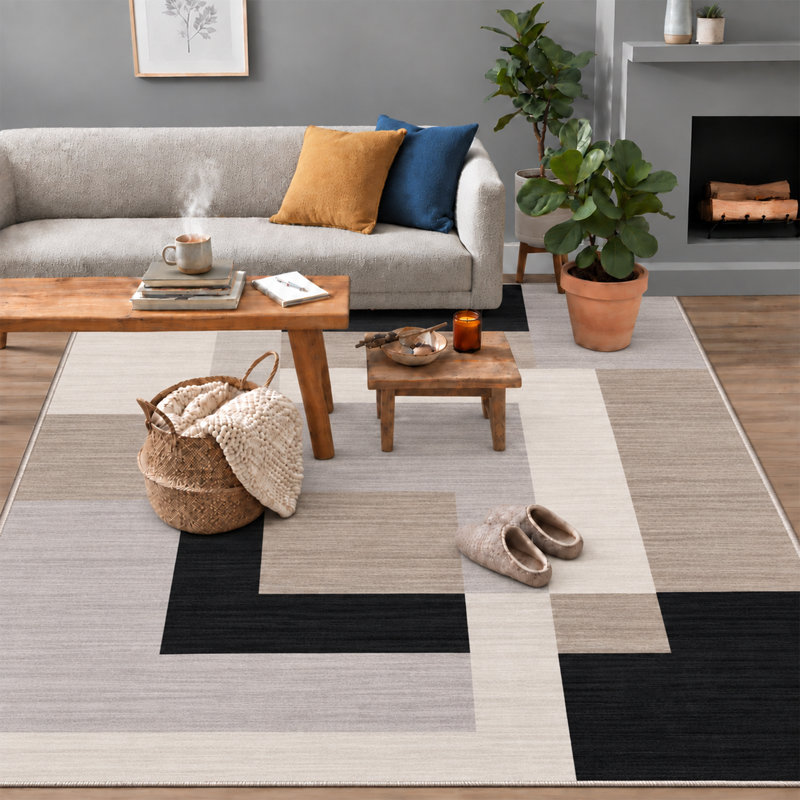 MILO Neutral Geometric Machine Tufted Area Rug, Rectangle  120 x 170 cm