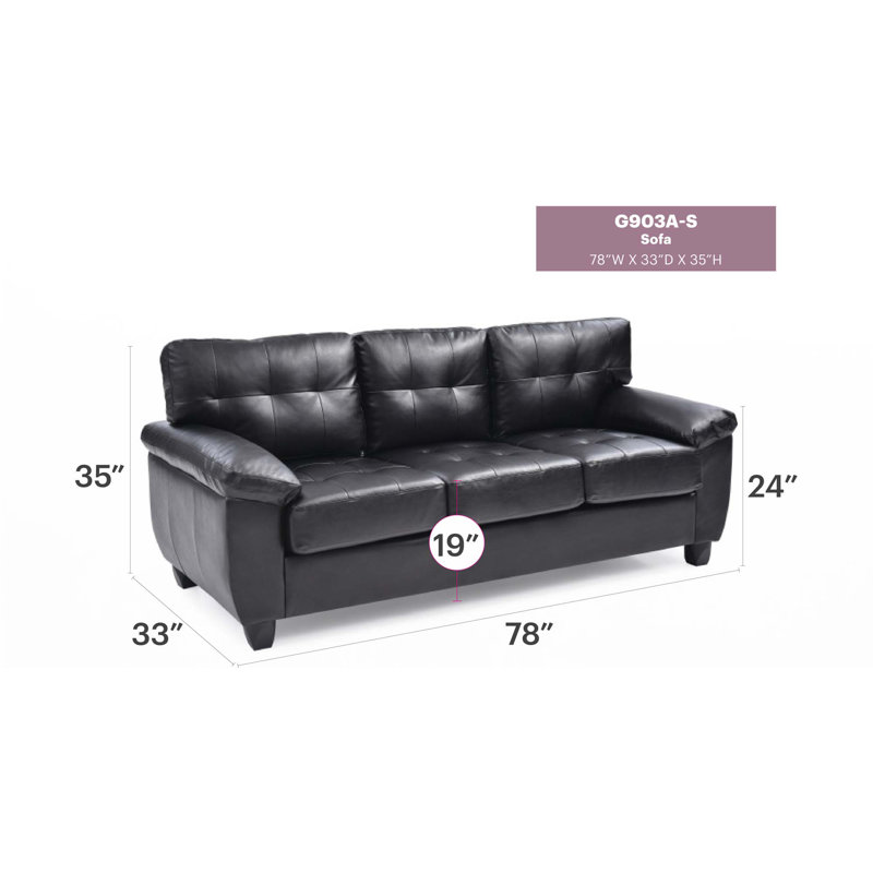 Canapé 78 po en polyuréthane, Noir