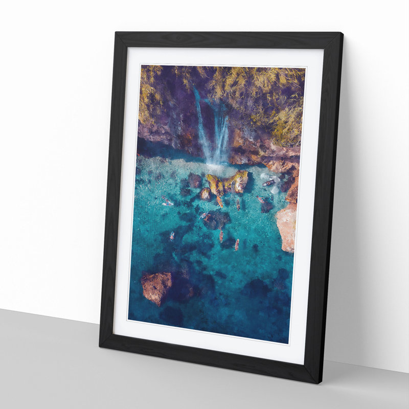Waterfall in Nerja Spain - Picture Frame Graphic Art, 36cm H x 27cm W x 2cm D, Black