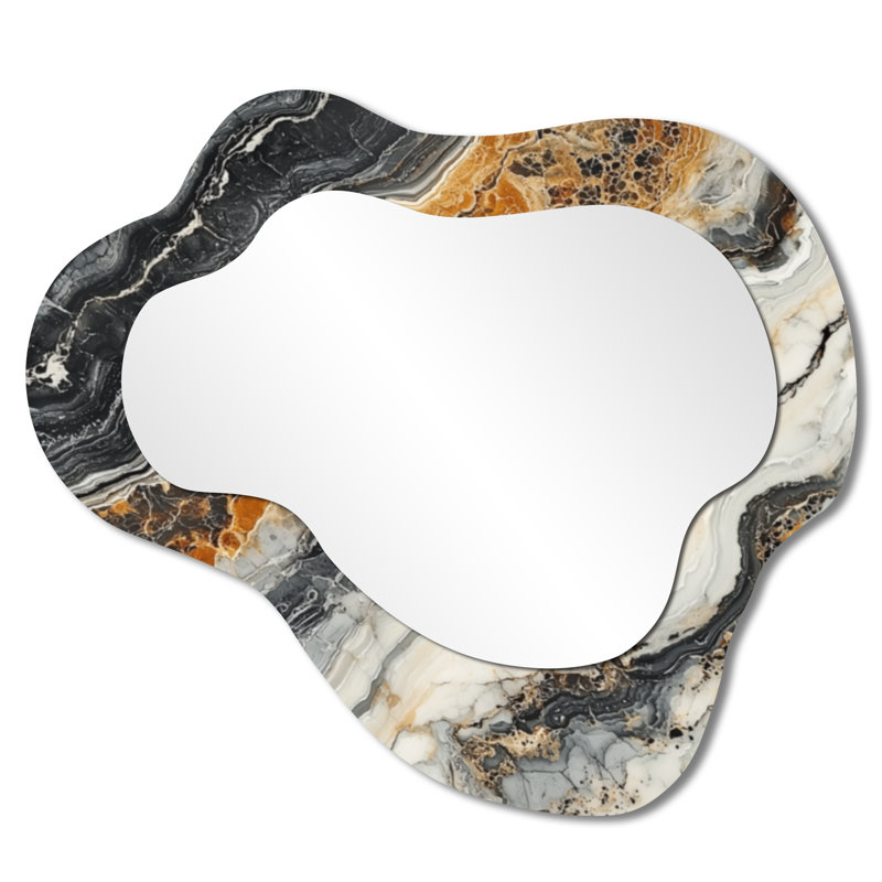 Éternelle marbre équilibre dans les tons de terre I - miroir mural asymétrique en marbre, miroir de meuble-lavabo moderne, imprimé sur métal