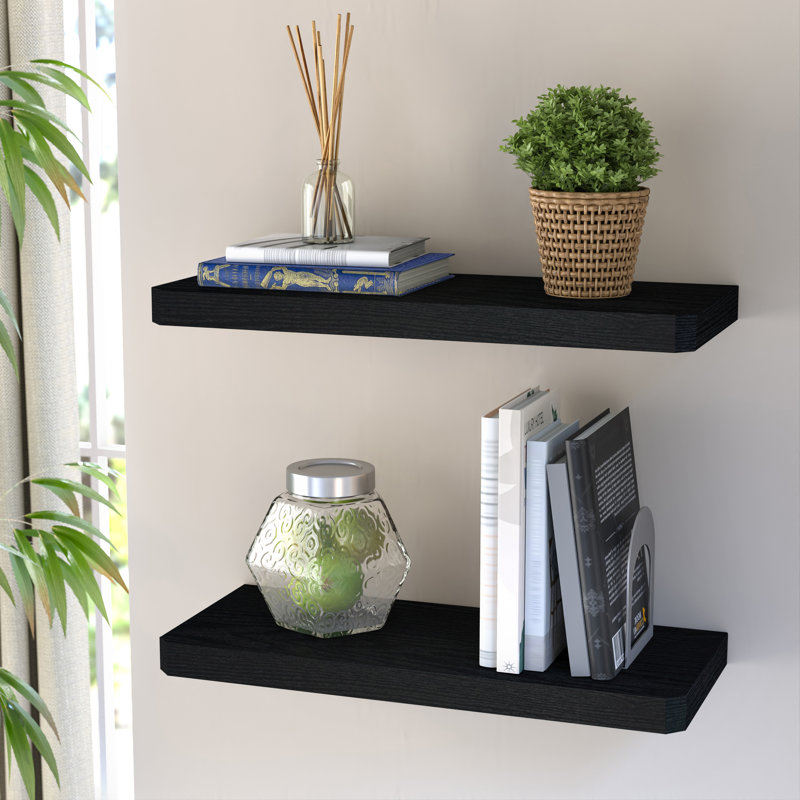 Black Woodgrain Floating Wall Shelf, 24 inches
