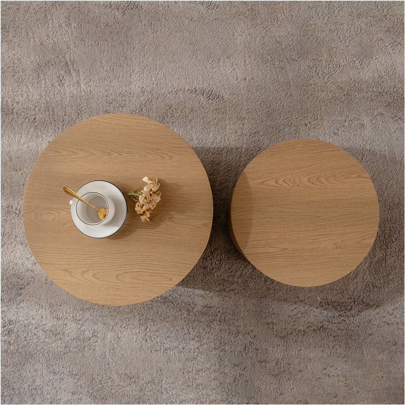 Natural Wood Round Nesting Coffee Table Set for Small Spaces