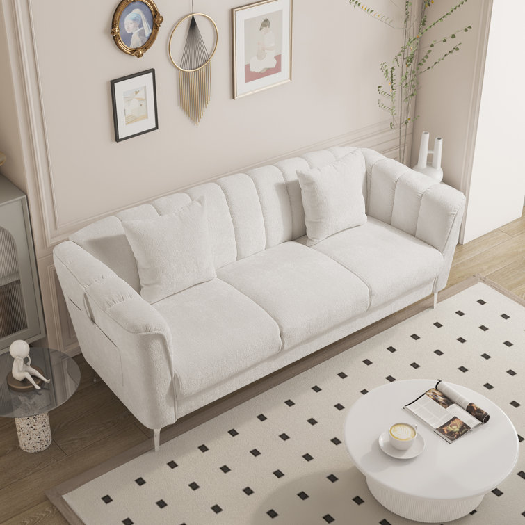 Arrianne 77.2"W Chenille Sofa with Pockets and Pillows, 3-Seater Sofa, Solid Wood Couch