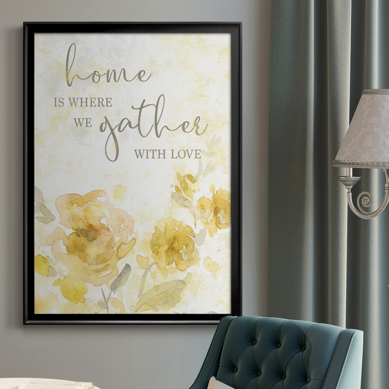 Gather with Love - Art textuel avec cadre photo, H 30,5 po x l 42,5 po x P 1,5 po, Toile avec cadre noir