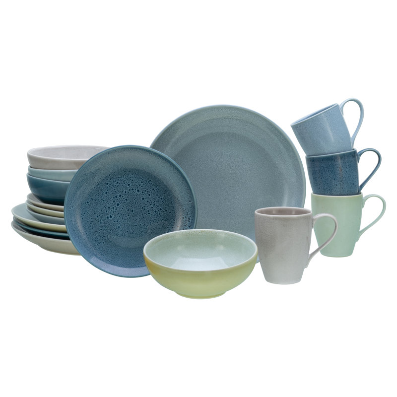 16-Piece Dinner Set Made Of Stoneware For 4 People, Aqua